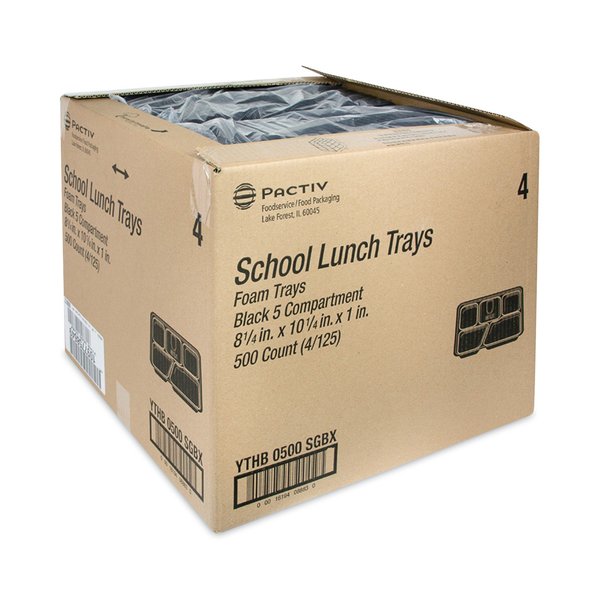Lightweight Foam School Trays, 5-Comp, 8.25 x 10.25 x 1, Black, PK500 PK
