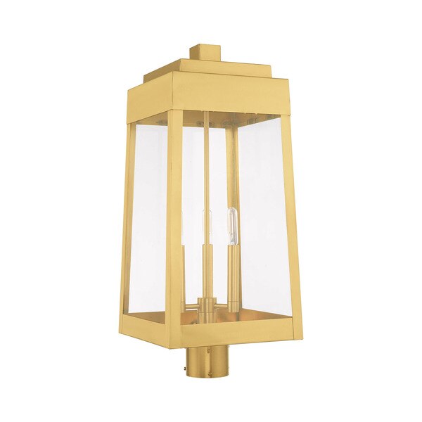 Oslo 3 Light Satin Brass Outdoor Post Top Lantern