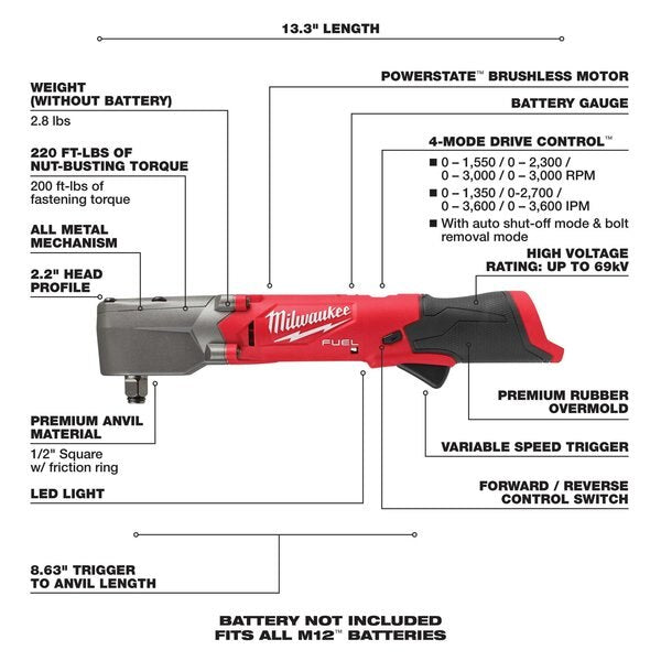 Impact Wrench, Cordless, 12V DC, 3000 RPM