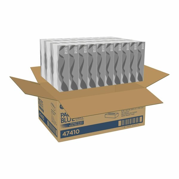 Facial Tissue, Pacific Blue Basic, 2 Ply, 8 in x 8 1/4 in Sheet, Flat Box, 100 Sheets/Box, 30 Pack