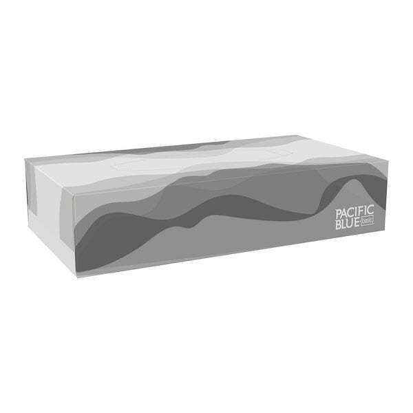 Facial Tissue, Pacific Blue Basic, 2 Ply, 8 in x 8 1/4 in Sheet, Flat Box, 100 Sheets/Box, 30 Pack