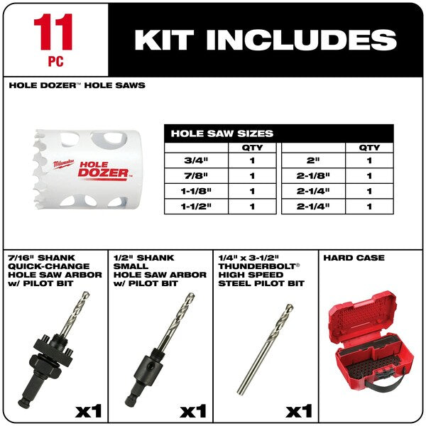 11 pc. HOLE DOZER Automotive Bi-Metal Hole Saw Set