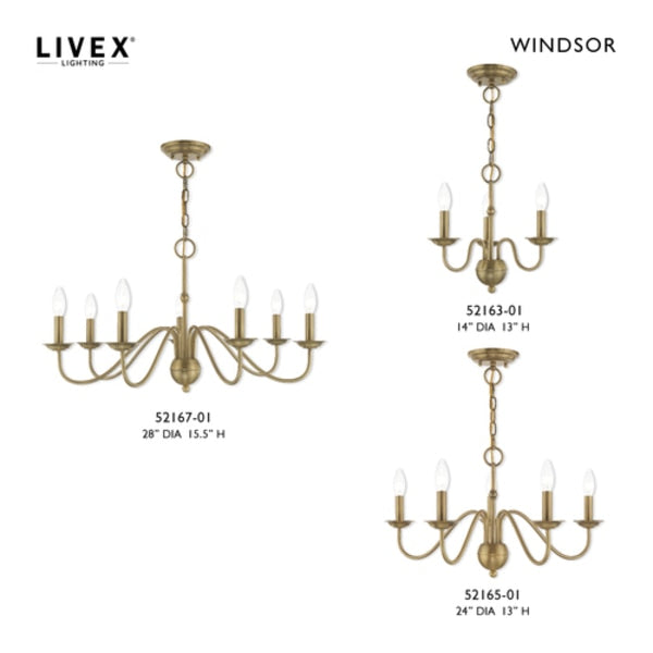 Windsor 3 Light Antique Brass Mini Chandelier