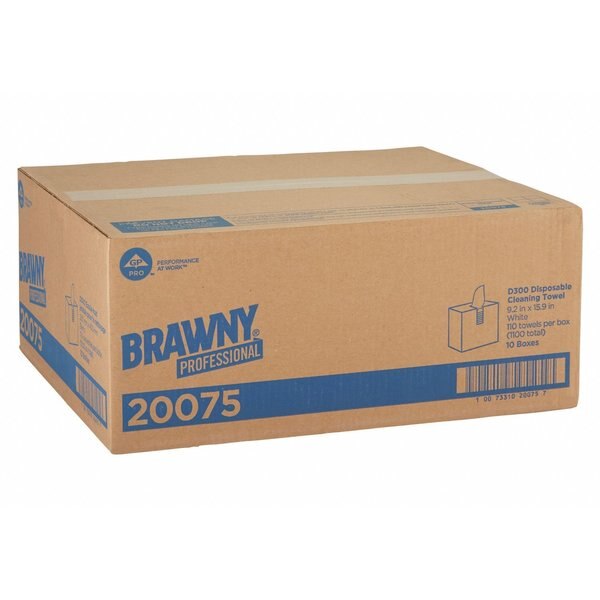 Dry Wipe Dispenser Box, Brawny Pro, Double Recreped DRC, 110 Wipes, 9 1/4 in x 16 in, White, 10 Pk