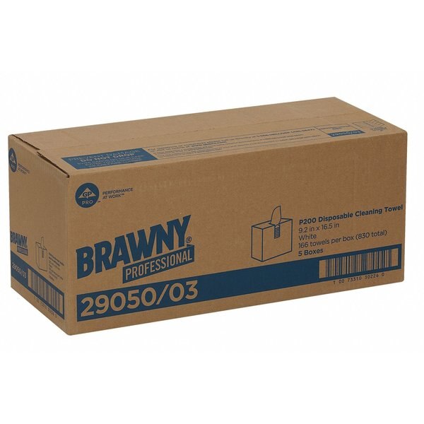 Dry Wipe Brawny Pro P200, Dispenser Box, 9 1/4 in x 16 1/2 in, 166 Sheets, White, 5 Pack