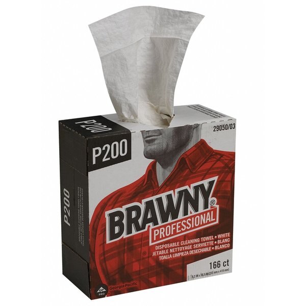 Dry Wipe Brawny Pro P200, Dispenser Box, 9 1/4 in x 16 1/2 in, 166 Sheets, White, 5 Pack