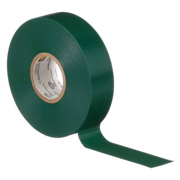 Vinyl Electrical Tape, 35, Scotch, 3/4 in W x 66 ft L, 7 mil thick, Green, 1 Pack