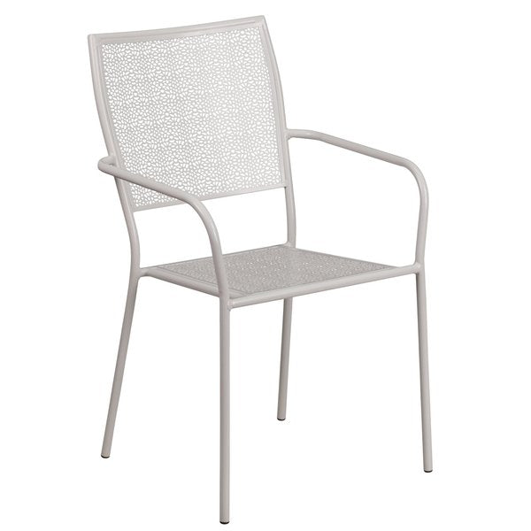 Light Gray Steel Patio Arm Chair with Square Back