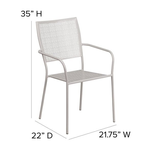 Light Gray Steel Patio Arm Chair with Square Back