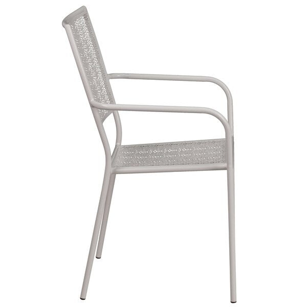 Light Gray Steel Patio Arm Chair with Square Back