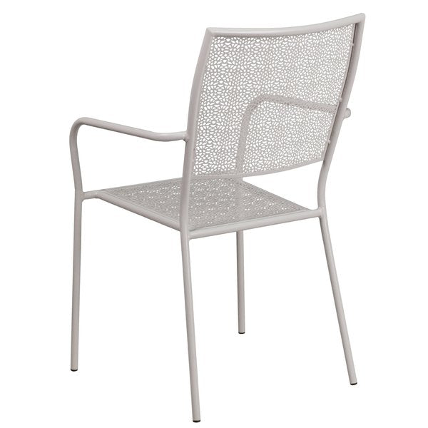 Light Gray Steel Patio Arm Chair with Square Back