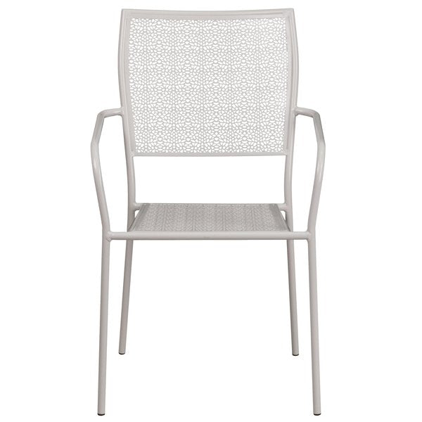 Light Gray Steel Patio Arm Chair with Square Back