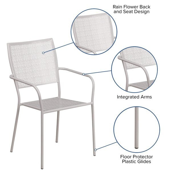 Light Gray Steel Patio Arm Chair with Square Back