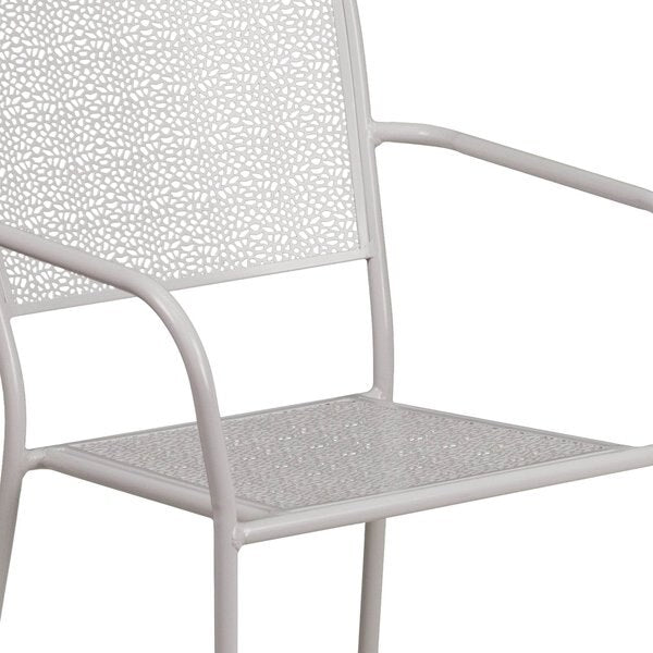 Light Gray Steel Patio Arm Chair with Square Back
