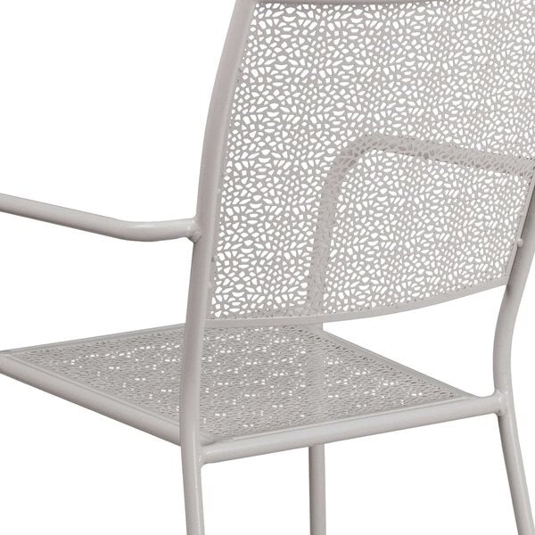 Light Gray Steel Patio Arm Chair with Square Back