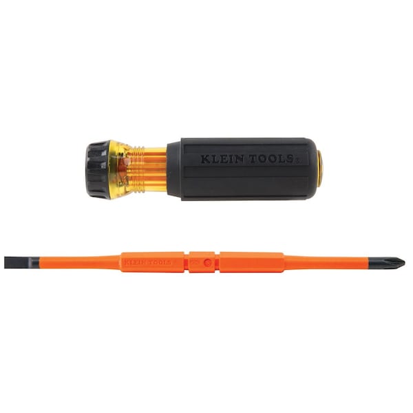 Flip-Blade Insulated Screwdriver, 2-in1, Ph Bit #2, Sl Bit 1/4-Inch