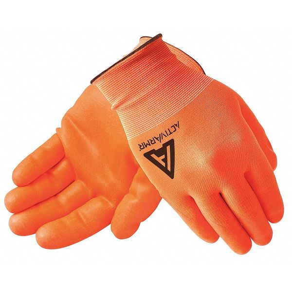 Nitrile H-Vis Coated Gloves, Palm Coverage, Orange, M, PR