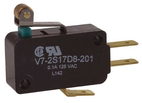Miniature Snap Action Switch, Lever, Roller, Short Actuator, SPDT, 0.1A @ 120V AC Contact Rating
