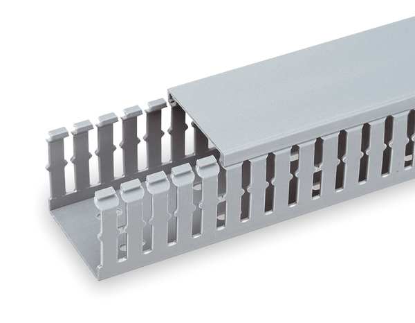 Wiring Duct Cover, Flush, PVC, 72 in L, 1-3/4 in W, Gray, Use With 1-1/2 in Wiring Duct