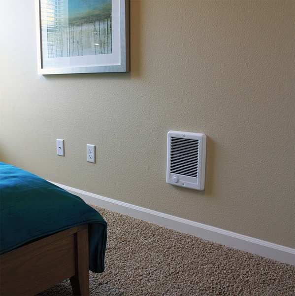 Recessed Electric Wall-Mount Heater, Recessed, 1500/1125W W, 208/240V AC, White