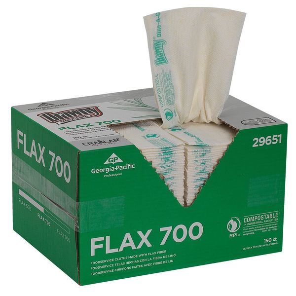 Dry Wipe, White, Box, Flax, 150 Wipes, 12-3/4 in x 21 in