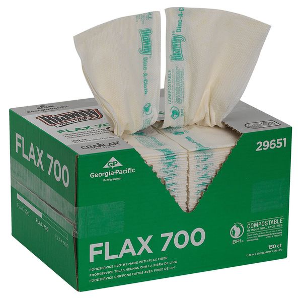 Dry Wipe, White, Box, Flax, 150 Wipes, 12-3/4 in x 21 in