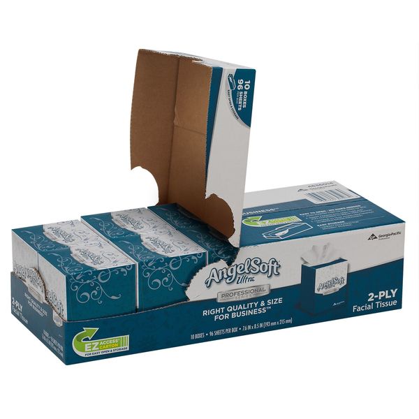 Angel Soft Ultra Professional Series 2 Ply Facial Tissue, 96 Sheets, PK 10