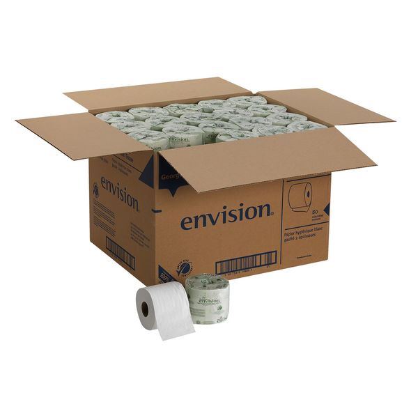 Envision Toilet Paper, 2 Ply, 550 Sheets/Roll, 4 in x 4 in Sheets, Std Core, White, 80 Pack