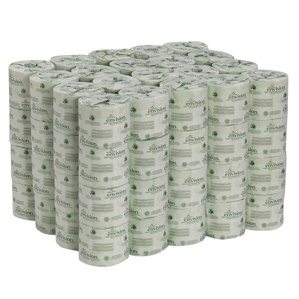 Envision Toilet Paper, 2 Ply, 550 Sheets/Roll, 4 in x 4 in Sheets, Std Core, White, 80 Pack