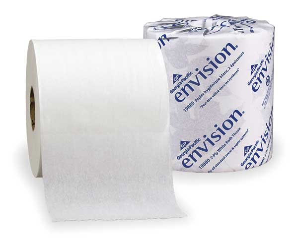 Envision Toilet Paper, 2 Ply, 550 Sheets/Roll, 4 in x 4 in Sheets, Std Core, White, 80 Pack
