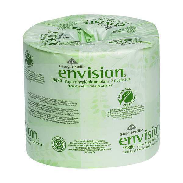 Envision Toilet Paper, 2 Ply, 550 Sheets/Roll, 4 in x 4 in Sheets, Std Core, White, 80 Pack