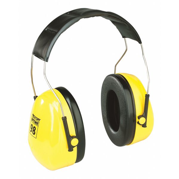Peltor Optime 98 Hard Hat-Mounted Earmuffs, Dielectric, Passive, NRR 23 dB, Black/Yellow