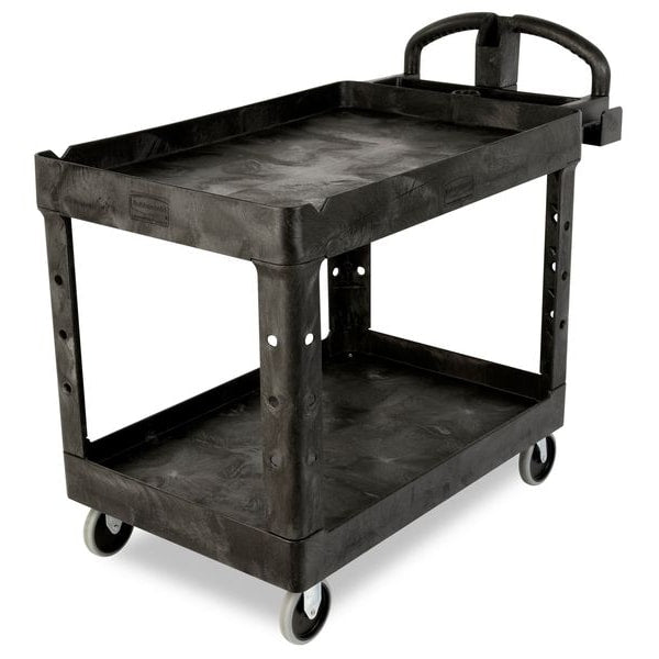Plastic Utility Cart with Deep Lipped Plastic Shelves, Ergonomic, 2 Shelves, 500 lbs.