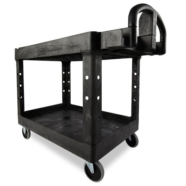 Plastic Utility Cart with Deep Lipped Plastic Shelves, Ergonomic, 2 Shelves, 500 lbs.