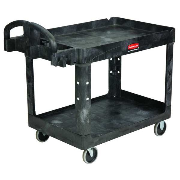Plastic Utility Cart with Deep Lipped Plastic Shelves, Ergonomic, 2 Shelves, 500 lbs.