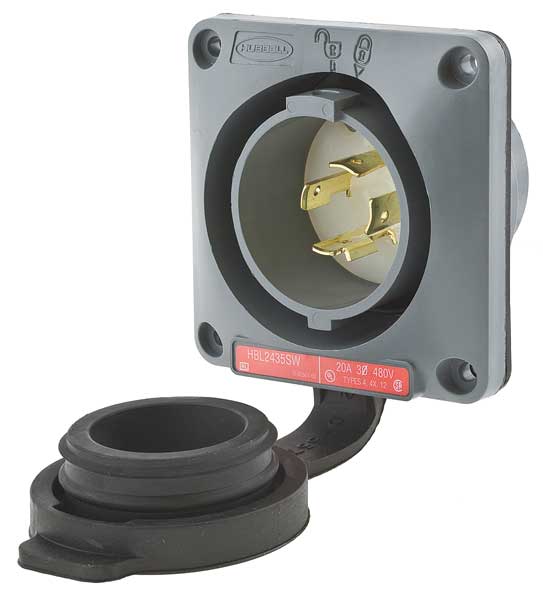 20A Watertight Flanged Twist-Lock Inlet 3P 4W 480VAC