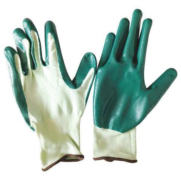 Nitrile Coated Gloves, Palm Coverage, Green, XL, PR
