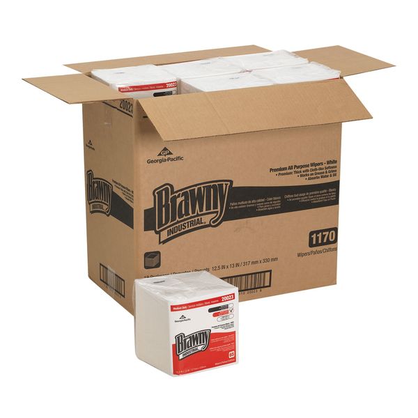 Dry Wipe, White, 1/4 Fold Poly Wrapped, Double Recreped (DRC), 65 Wipes, 12 1/2 in x 13 in
