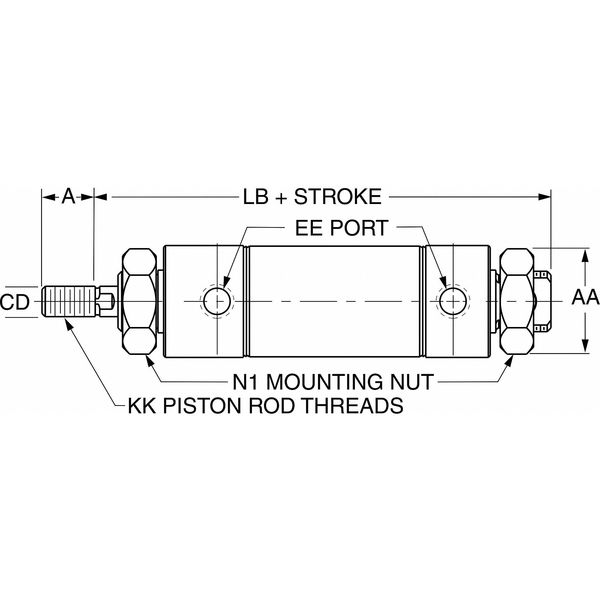 Air Cylinder, 5/16 in Bore, 3 in Stroke, Round Body Double Acting