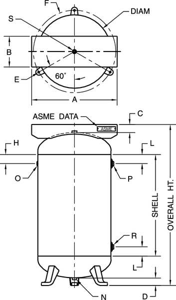 Tank, Air, 60 G, 200 PSI, Type: Stationary