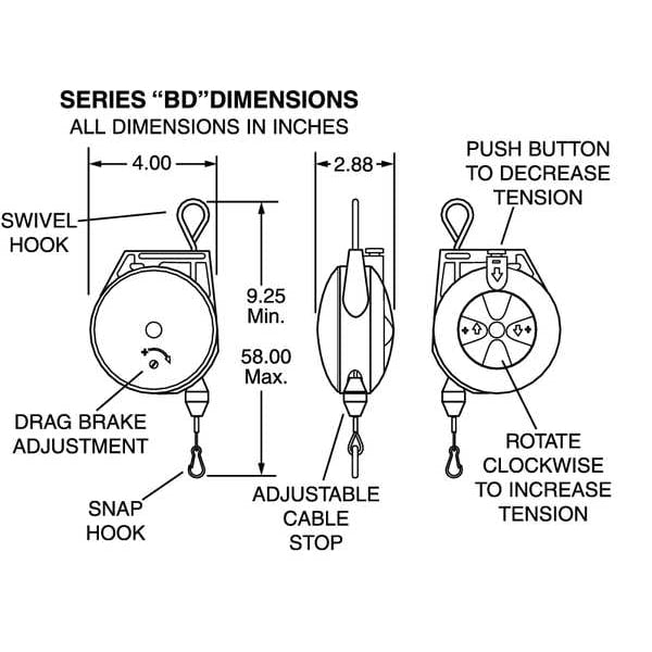 Tool Retractor, 6 ft, For 3-5 lb tool weighing