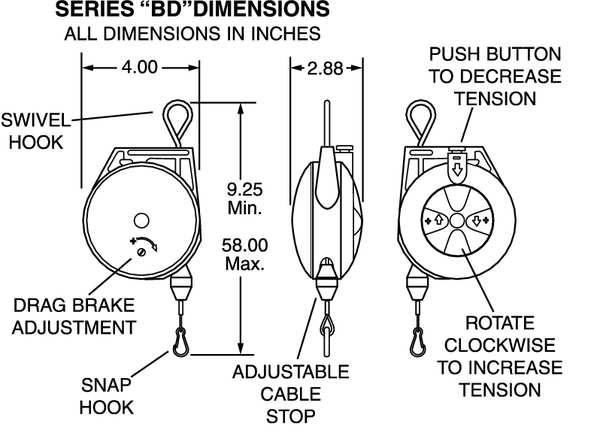 Tool Retractor, 6.0 Ft, For 0.5-1.5 Lb