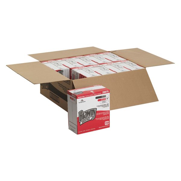 Dry Wipe Dispenser Box, Brawny Pro, Double Recreped DRC, 110 Wipes, 9 1/4 in x 16 in, White, 10 Pk