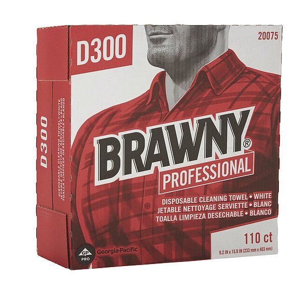 Dry Wipe Dispenser Box, Brawny Pro, Double Recreped DRC, 110 Wipes, 9 1/4 in x 16 in, White, 10 Pk