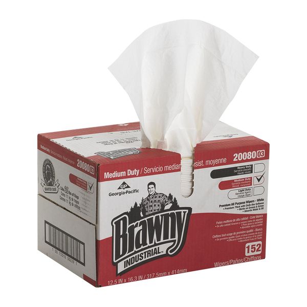 Dry Wipe, White, Dispenser Box, Double Recreped (DRC), 152 Wipes, 12 1/2 in x 16 1/4 in