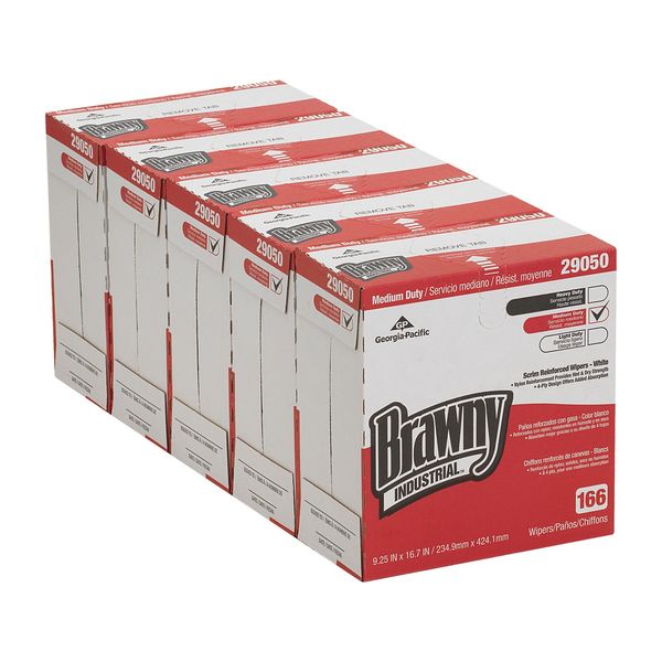 Dry Wipe Brawny Pro P200, Dispenser Box, 9 1/4 in x 16 1/2 in, 166 Sheets, White, 5 Pack