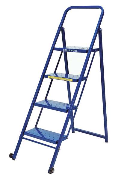 56 in H Steel Folding Rolling Ladder, 4 Steps