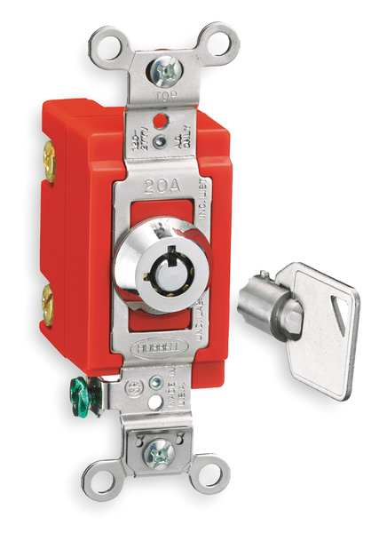 Wall Swtch, 2-Pol, 20A, SS, Barrl Key Lockng