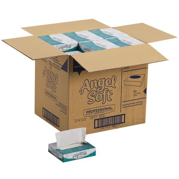 Facial Tissue. Angel Soft Professional Series, 2 Ply, 5 1/2 in x 7 1/4 in, 50 Sheets/Box, 60 Pack