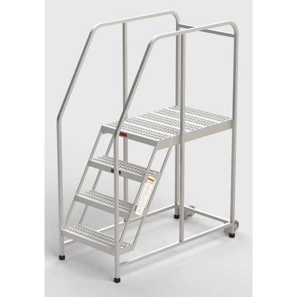 Aluminum Mobile Work Platform, 4 Steps, Handrails, 36